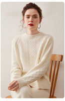 Pull en cachemire 100% torsadé à col rond, tricoté sur mesure, décontracté, pour femme, automne et hiver, coupe ample