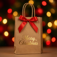 Sac en papier kraft personnalisé pour Noël, sac cadeau marron personnalisé, vente en gros, emballage cadeau de Noël, sac de shopping en vrac
