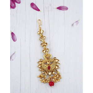 Maang Tikka Tradicional de Plata 925, Joyería Étnica para la Frente de Novia con Piedra Roja y Colgante de Cuentas, Joyería Artesanal para Boda - Product Image 3