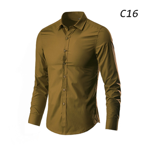 Camisa de manga larga clásica de color sólido de viaje de negocios multicolor transpirable cómoda no fácil de pilling cs259 - Product Image 4