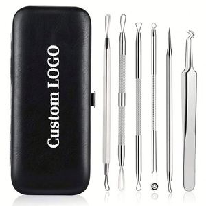 Herramienta para Eliminar Puntos Negros con Logotipo Personalizado, Extractor de Comedones, Kit de Eliminación de Acné de 6 Piezas, Herramientas para Eliminar Granos con Bolsa de Cuero para Nariz y Rostro - Product Image 1