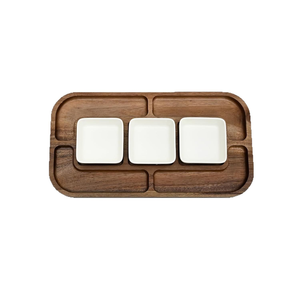 <span class=keywords><strong>Plateau</strong></span> à fromage en bois d'acacia usiné CNC par électroérosion à fil, style rustique élégant, compartiments divisés pour fruits, noix et sauces - Product Image 1