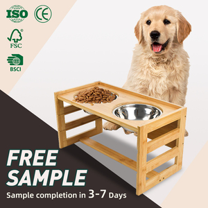 Fabrika toptan ayarlanabilir ahşap pet besleyici yükseltilmiş kedi köpek kase tutucu pet ahşap kaseler standları ahşap bambu Pet besleyici - Product Image 1