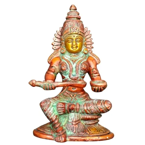 음식과 번영의 힌두교 여신 Devi Annapurna 경건한 금관 악기 동상