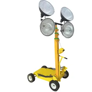 Dayanıklı Pushcart tipi aydınlatma kulesi 4M 5M mobil nesil Powered 1000W Metal Halide arabası ışık kuleleri