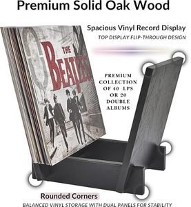 Wholesale Black Solid Oak Vinyl Record <b>Storage</b> Rack OEM ODM V-Shaped Double Tier Standing Non-Folding Desktop Album Organizer - Product Image 1
