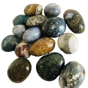 Wholesale Semi Precious Polished Ocean Jasper Crystal Palm Stone Oval Shape Crystal Stone For Gifts