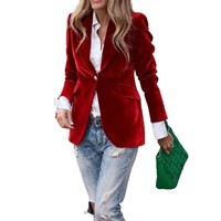 Blazer Elegante de Terciopelo Dorado para Mujer, Bordado a Mano, Cuello Mao, Manga Larga, Corte Entallado, con Bolsillos, Tallas S-3XL, Venta al Por Mayor