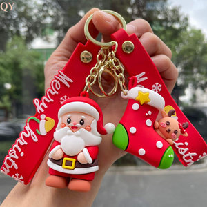 QY Cute Christmas PVC Keychain Santa Claus Christmas <b>Tree</b> Rubber Key Ring Holiday Gift Ornament for Family Friends - Product Image 2