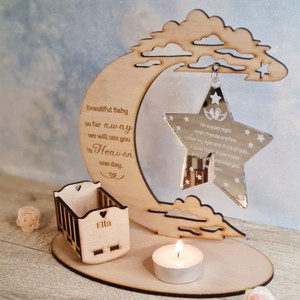 Le migliori vendite Custom Death Birth Anniversary Memories Display portacandele commemorativo per bambini in legno con stella acrilica - Product Image 1