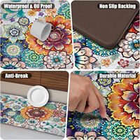 Tapis de cuisine bohèmes, tapis de cuisine anti-fatigue à fleurs bohèmes pour le sol, tapis de sol de cuisine antidérapants lavables à fleurs bohèmes
