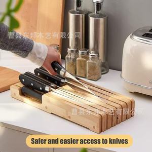Wooden Bamboo Knife Rack 7 Pcs Desktop Storage Organizer For Kitchen Knives Durable Home Use - Product Image 2