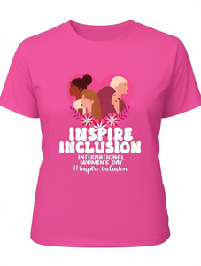 T-Shirt da Donna Inspire Inclusion, Girocollo in Poliestere Lavorato a Maglia, Design Casual per la Giornata Internazionale della Donna - Product Image 1