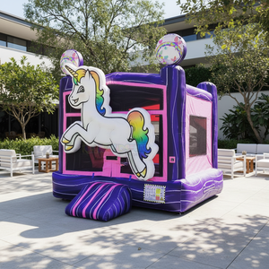 บ้านเด้งเป่าลมรูปยูนิคอร์นเชิงพาณิชย์พร้อมสไลเดอร์และสระว่ายน้ำคอมโบปราสาทสำหรับเด็กเช่า - Product Image 1