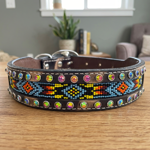 Collier pour chien en cuir véritable fait main, style western, orné de perles et de strass, prix de gros, collier pour animal de compagnie à porter au quotidien - Product Image 3