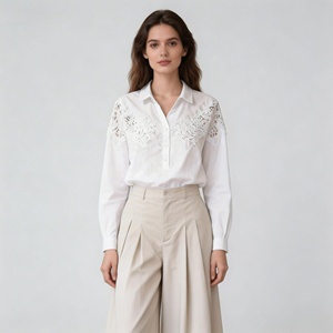Camicetta Elegante da <span class=keywords><strong>Donna</strong></span> in Pizzo Bianco con Bottoni, <span class=keywords><strong>Manica</strong></span> Lunga, Casual, per Primavera Estate - Product Image 1