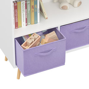 White &amp; Purple 3 Drawer Kids Bookcase with Collapsible Fabric Bins, Safe Wooden Toy Storage Organizer <strong>for</strong> <strong>Children</strong> <strong>s</strong> Room - Product Image 6