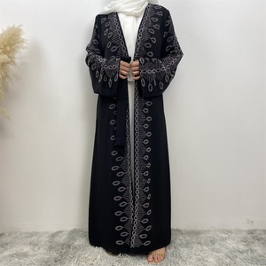 1424 # Abrigos Modestos Premium para Mujeres Musulmanas, Abaya Abierta Nida con Lentejuelas, Abrigo Largo Negro con Bolsillos Laterales - Product Image 3