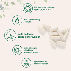 Capsules molles de complexe multicollagène OEM 240, acide hyaluronique de types I, II, III, V, X, vitamine C, suppléments à base de plantes pour adultes et nouveau-nés - Product Image 4