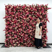 Muro de flores artificiales de rosas mixtas color borgoña romántico, telón de fondo floral para la entrada de bodas, decoración para fotografía.
