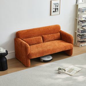 Modern LoveSeat Square Fabric <b>Couch</b> Cushion Back Upholstered Wooden Frame <b>Small</b> Spaces Living Room Apartment Villa Orange Set - Product Image 2