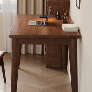 Bureau en bois massif 63 x 19,7 pouces en bois d'hévéa, petit bureau d'écriture moderne du milieu du siècle pour chambre à coucher et petits espaces - Product Image 4
