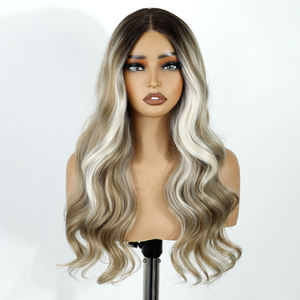 Perruque <span class=keywords><strong>mi</strong></span>-longue en fibre synthétique de 24 pouces avec <span class=keywords><strong>frange</strong></span> droite, ondulée, bouclée, ondulée, pour un usage quotidien, taille de bonnet réglable - Product Image 1