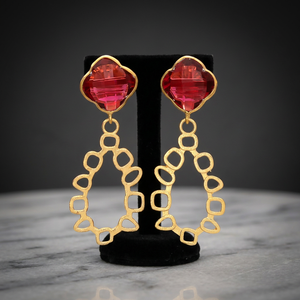 Pendientes de latón hechos a mano con piedras preciosas, chapados en oro, estilo étnico bohemio, unisex. - Product Image 2