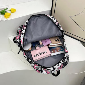 Mochila de campus para estudiantes de secundaria para mujer, mochila de garabatos, mochila escolar versátil con rayas coloridas de arcoíris - Product Image 6