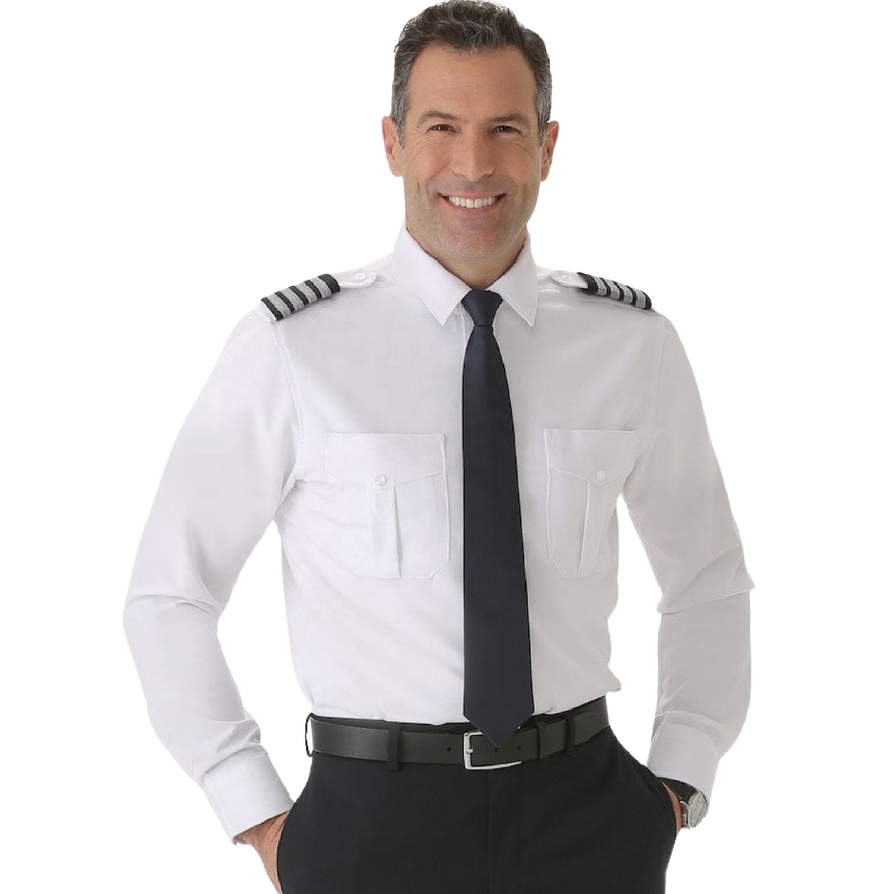 Custom Fabric Logo Wholesale Airline Bus Pilot Security Shirts Work Uniforms Mens Long Sleeve Shirts With Epaulettes