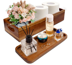 Vente chaude : Ensemble de rangement à deux niveaux en bois d'acacia naturel, fait main, moderne, pour salon et coiffeuse, pour le rangement à domicile - Product Image 4