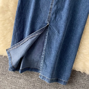 Nuova arrivata cintura estiva da donna con collo a Polo blu semplice Modulare abiti lunghi in <span class=keywords><strong>Denim</strong></span> - Product Image 5