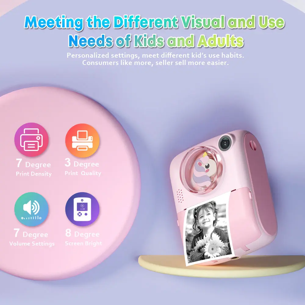 Câmera digital de brinquedo divertida para crianças com gravação de vídeo 1080P, mini impressora estilo animal fofa para meninos e meninas