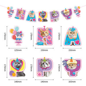 Bannière en papier pour fête d'<span class=keywords><strong>anniversaire</strong></span> sur le thème des chats avec des drapeaux en spirale rose - Product Image 3