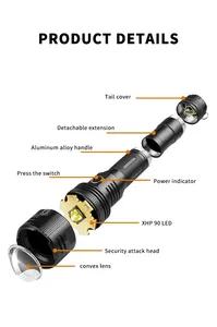 Linterna Táctica de Alta Potencia para Exteriores de 450000 LM con Batería Recargable USB 26650 para <span class=keywords><strong>Camping</strong></span> y Búsqueda - Product Image 4