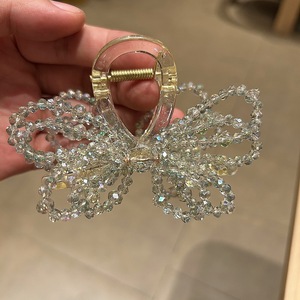 Pince à cheveux élégante de 10 cm style français avec nœud et perles, motif papillon, pince requin pour femmes, accessoires capillaires - Product Image 2
