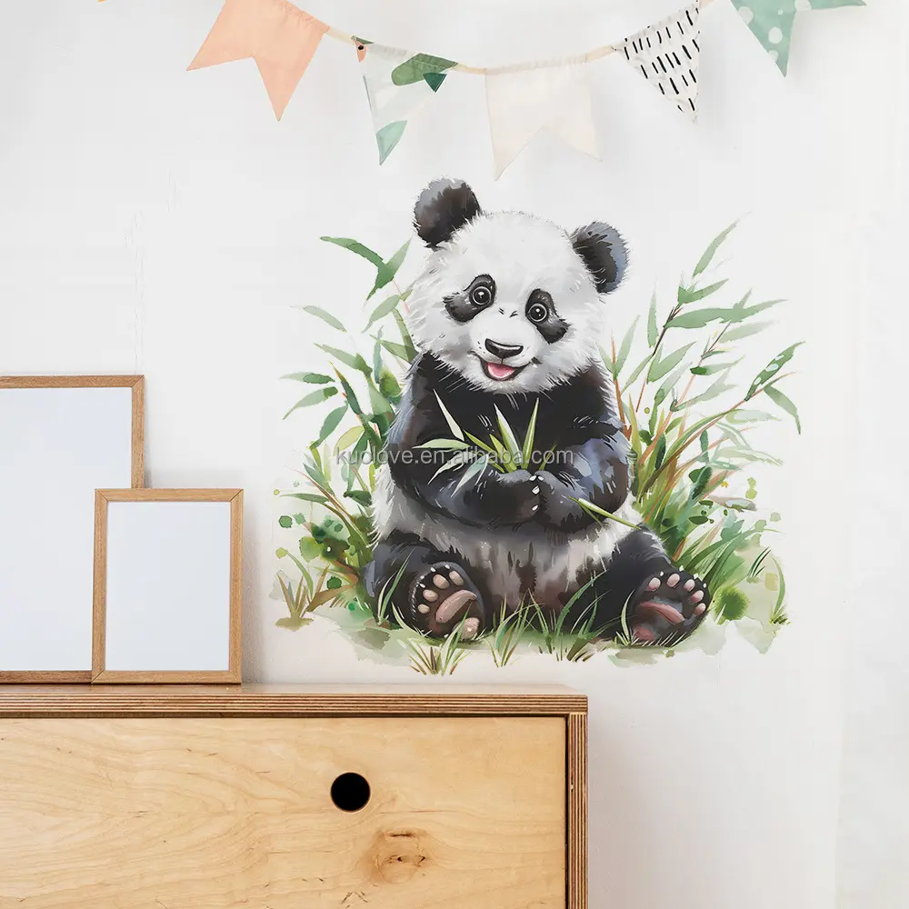 Karikatür sevimli kırmızı panda yeme bambu duvar çıkartmaları cam oturma odası dekorasyon duvar kağıdı kendinden PVC yapıştırıcısı çıkartmalar