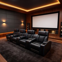Ensemble Home Cinéma Moderne de Luxe Extensible, Canapé Inclinable Électrique en Cuir Véritable avec Appuie-tête VIP, Contrôle de Charge Sans Fil, Bois