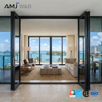 Puerta Plegable de Vidrio Aislante con Certificado de EE. UU., Puerta de Aluminio Tipo Acordeón, Puertas Plegables con Rotura de Puente Térmico Energy Star para América del Norte