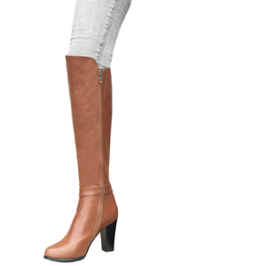 Solid Ankle Buckle Pointed <b>Toe</b> Side Zip <b>Women</b> Knee High <b>Boots</b> Chunky Heel PU Upper Anti-Slippery Short Fur Winter Autumn Spring - Product Image 1