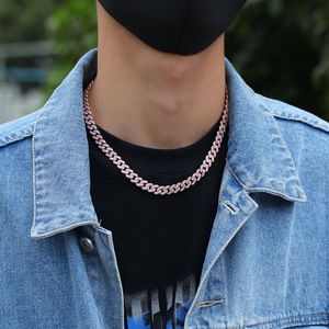 Cadena Cubana con Circonitas Rosadas, Estilo Moderno, Personalizada, Hip-Hop, de Alta Gama, Unisex, Pulsera y Collar - Product Image 2