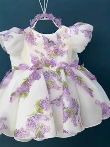 Neonato bambino bambino fiore di lavanda ragazze abito corto a sbuffo bambini <span class=keywords><strong>principessa</strong></span> abiti <span class=keywords><strong>da</strong></span> festa abiti per bambina - Product Image 3