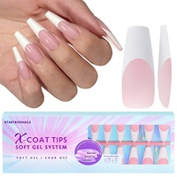 Uñas postizas de gel suave reutilizables con punta francesa cuadrada para dedos, cobertura completa, largas, estilo ataúd, de presión.