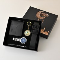 Set de Regalo de 6 Piezas con Logotipo Personalizado: Reloj de Cuarzo para Hombre, Cartera y Cinturón, en Acero Inoxidable, Ideal para Regalos Corporativos, Ramadán, Eid, y Días Festivos