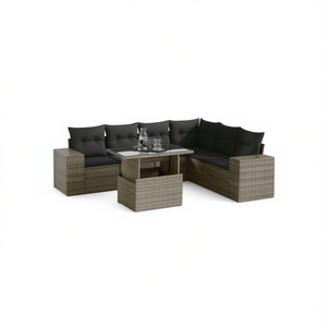 Ensemble de canapés de jardin en rotin gris avec structure en acier et verre trempé, mobilier d'extérieur pour jardin, design contemporain, 6 places - Product Image 1