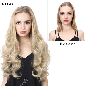 SARLA Extensioni per <span class=keywords><strong>capelli</strong></span> ricci a U (U-Part) da 26 pollici in fibra sintetica bionda naturale 3/4 con clip, effetto ombré, per donne bianche - Product Image 3
