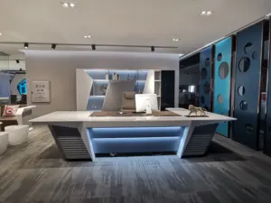 2023 yeni tasarım ceo'su ofis mobilyaları parlak boya l-şekilli büyük ofis masası yönetici yöneticisi Deluxe ofis masası