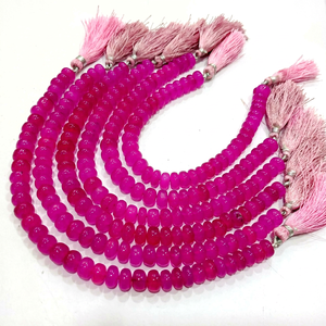 Cuentas redondas lisas de calcedonia rosa intenso natural de 8 mm, vendidas por hebra de 8 pulgadas de largo - Product Image 1