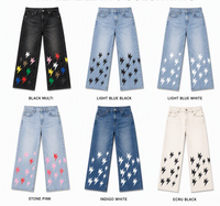 Jeans personnalisés pour hommes, taille mi-haute, coupe large, imprimé graphique, denim délavé vintage, style streetwear Y2K, vente en gros OEM