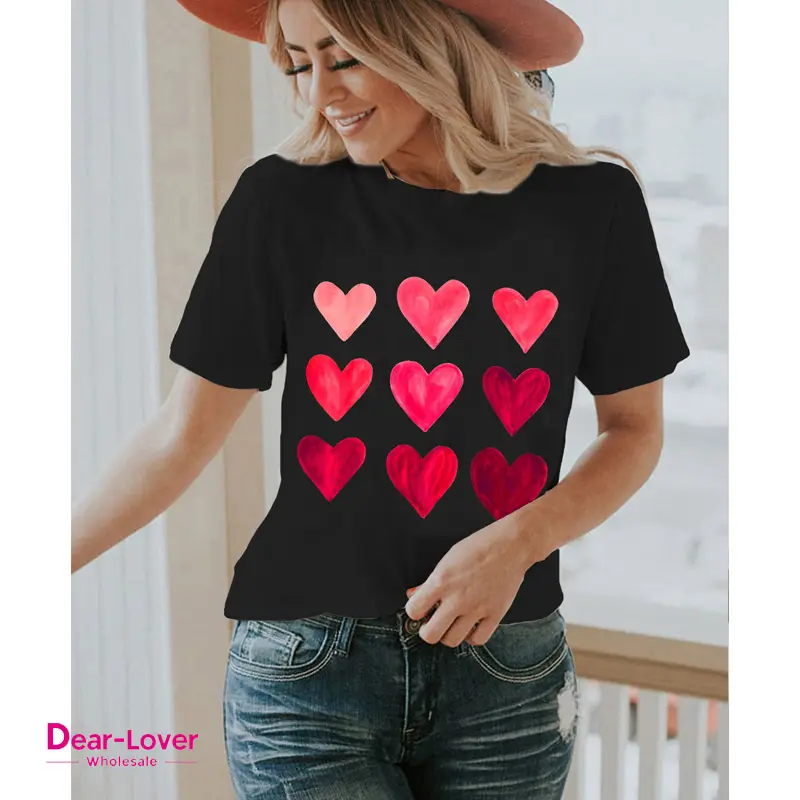 Caro-Amante Personalizado Dia Dos Namorados Preto Coração Camisetas das Mulheres Camiseta Ocidental Gráfico Regular T Shirt